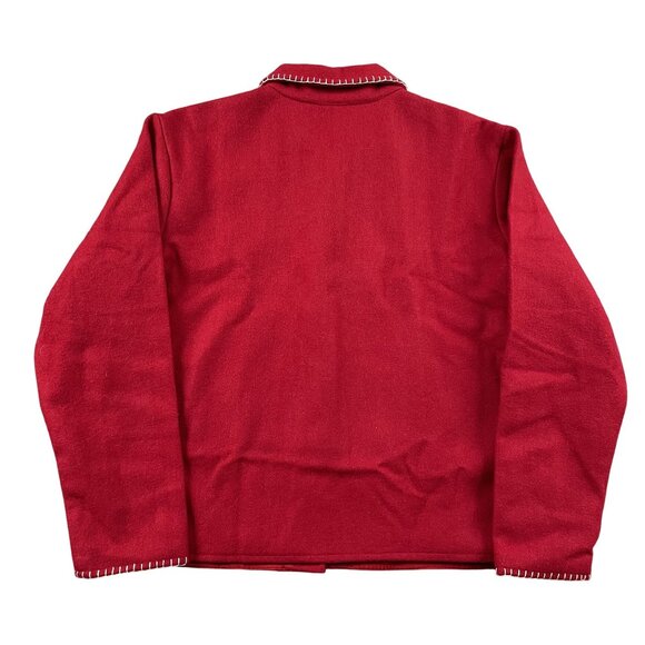 Take Two Christmas Jacket Womens Large Snowman Wool Blend Red w/ Stars - Picture 2 of 8